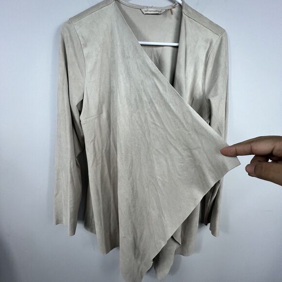 Soft Surroundings Beige Tan Faux Suede Open Drape Blazer Jacket Medium - Picture 3 of 10